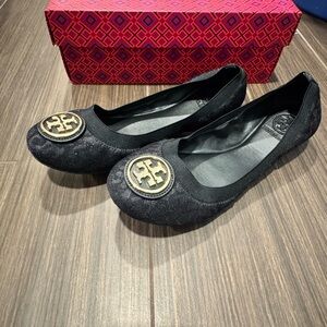 Tory Burch Caroline Leopard Ballet Flats with Gold Logo Medallion